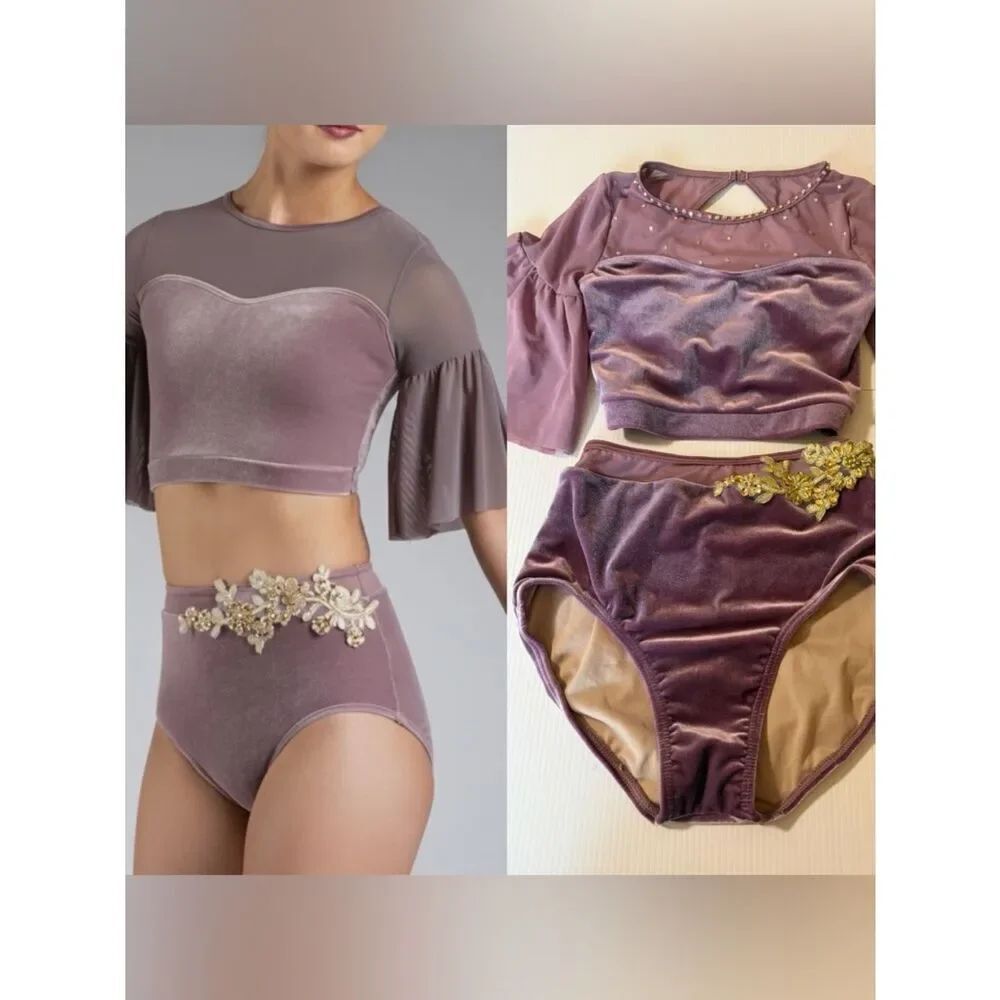 Weissman Elite custom dance costume 2 piece lavender Velvet MT11788 XSA adult